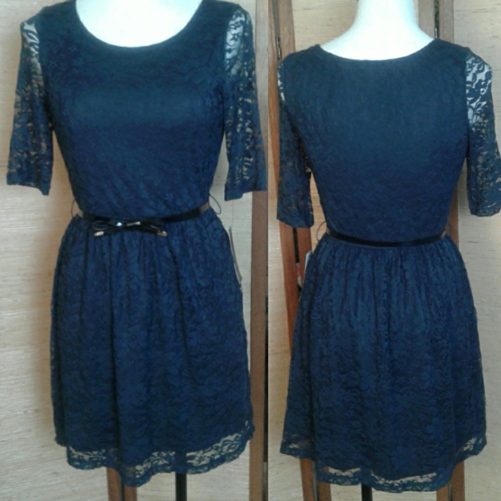 BCX Lace Dress dark blue with belt S